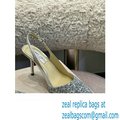 Jimmy Choo Heel Glitter/Patent Slingbacks Silver 2022