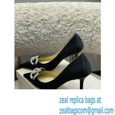 Jimmy Choo Heel Satin Pumps Black with Crystal Chain 2022