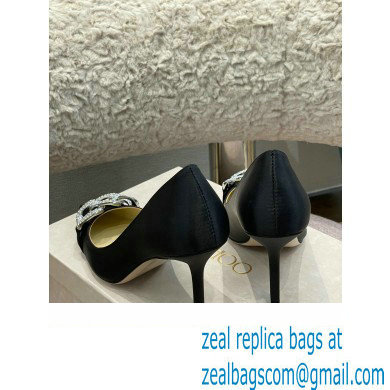 Jimmy Choo Heel Satin Pumps Black with Crystal Chain 2022