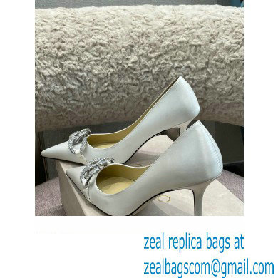 Jimmy Choo Heel Satin Pumps White with Crystal Chain 2022