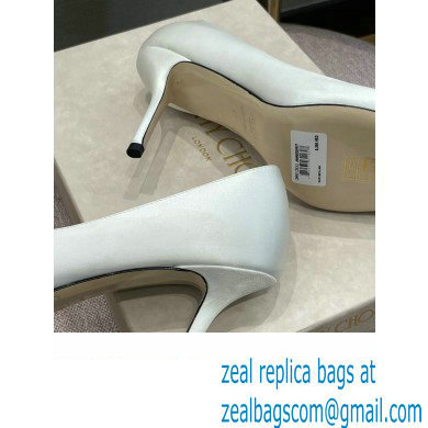 Jimmy Choo Heel Satin Pumps White with Crystal Chain 2022 - Click Image to Close