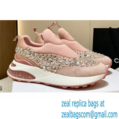 Jimmy Choo MEMPHIS/F Trainers Sneakers Pink with Crystal Embellishment 2022 - Click Image to Close