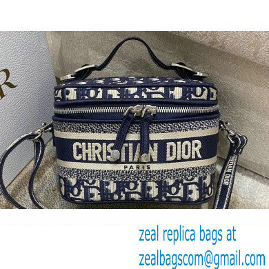 Lady Dior Micro Vanity Case Bag in Blue Oblique Embroidery 2022