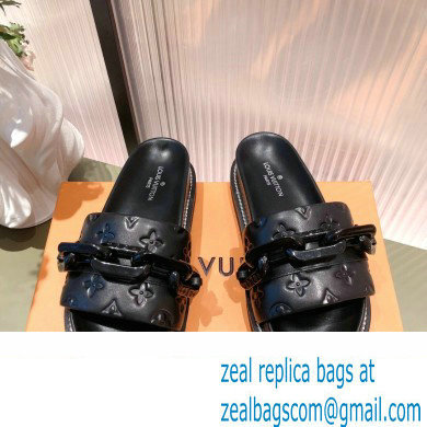 Louis Vuitton LV Sunset Flat Comfort Mules Black with Resin Chain 2022