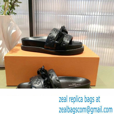 Louis Vuitton LV Sunset Flat Comfort Mules Black with Resin Chain 2022