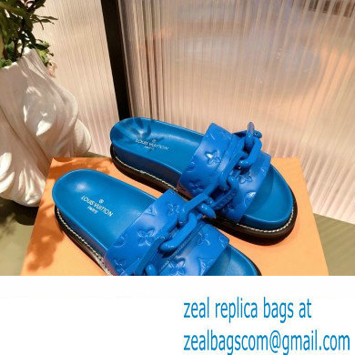 Louis Vuitton LV Sunset Flat Comfort Mules Blue with Resin Chain 2022
