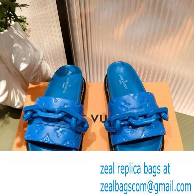 Louis Vuitton LV Sunset Flat Comfort Mules Blue with Resin Chain 2022