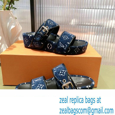Louis Vuitton Monogram Velvet Jumbo Flatform Mules Dark Blue 2022