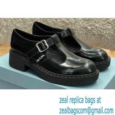 Prada Brushed Leather T-strap shoes Black 2022