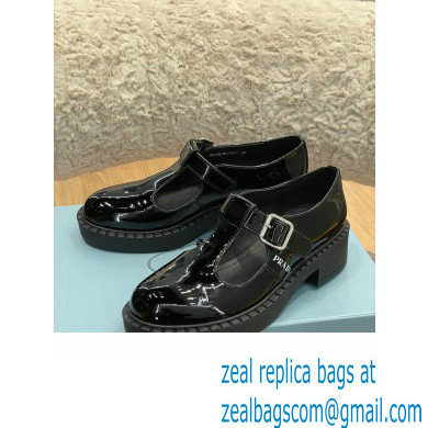 Prada Brushed Leather T-strap shoes Patent Black 2022