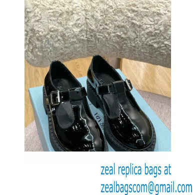 Prada Brushed Leather T-strap shoes Patent Black 2022