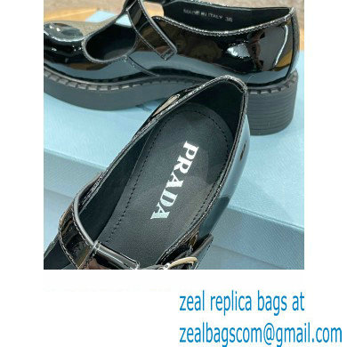 Prada Brushed Leather T-strap shoes Patent Black 2022