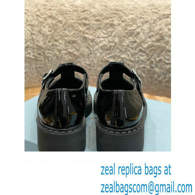 Prada Brushed Leather T-strap shoes Patent Black 2022