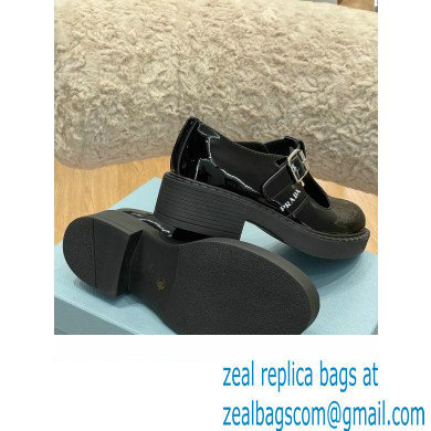 Prada Brushed Leather T-strap shoes Patent Black 2022