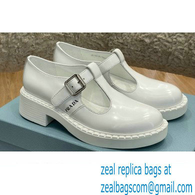 Prada Brushed Leather T-strap shoes White 2022