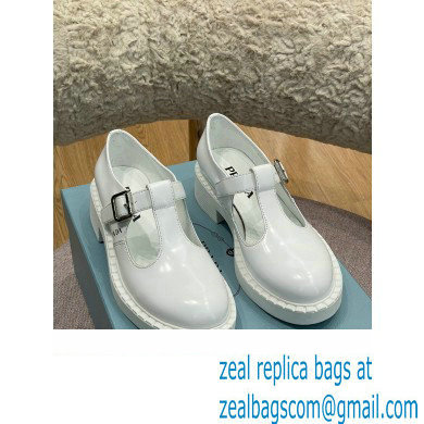 Prada Brushed Leather T-strap shoes White 2022 - Click Image to Close