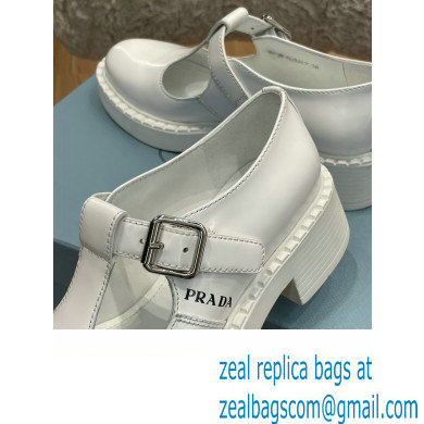 Prada Brushed Leather T-strap shoes White 2022 - Click Image to Close
