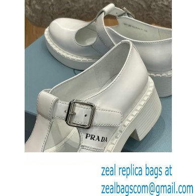 Prada Brushed Leather T-strap shoes White 2022