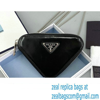 Prada Brushed Leather Triangle mini-pouch Bag 1NR005 Black 2022