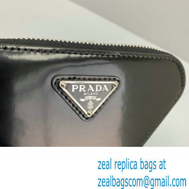 Prada Brushed Leather Triangle mini-pouch Bag 1NR005 Black 2022 - Click Image to Close