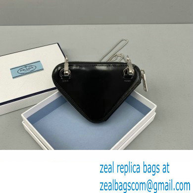 Prada Brushed Leather Triangle mini-pouch Bag 1NR005 Black 2022 - Click Image to Close