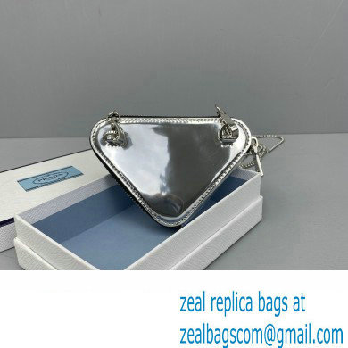 Prada Brushed Leather Triangle mini-pouch Bag 1NR005 Silver 2022