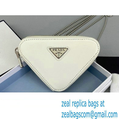 Prada Brushed Leather Triangle mini-pouch Bag 1NR005 White 2022 - Click Image to Close