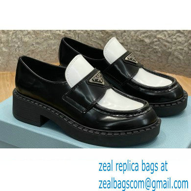 Prada Chocolate Brushed Leather Loafers Black/White 2022