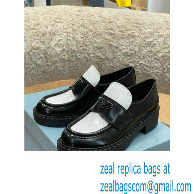 Prada Chocolate Brushed Leather Loafers Black/White 2022