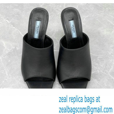 Prada Heel 9cm triangle logo Brushed leather slides Black 2022 - Click Image to Close