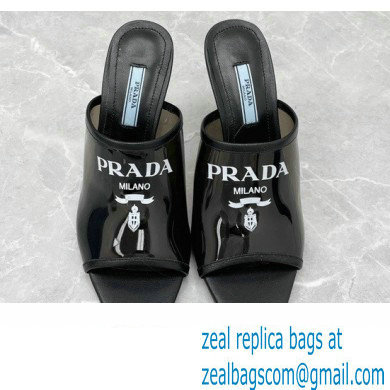 Prada Heel 9cm triangle logo Pvc slides Black 2022 - Click Image to Close