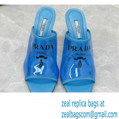 Prada Heel 9cm triangle logo Pvc slides Blue 2022 - Click Image to Close