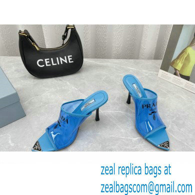 Prada Heel 9cm triangle logo Pvc slides Blue 2022