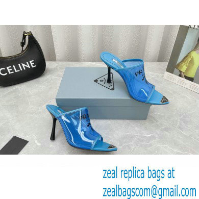 Prada Heel 9cm triangle logo Pvc slides Blue 2022