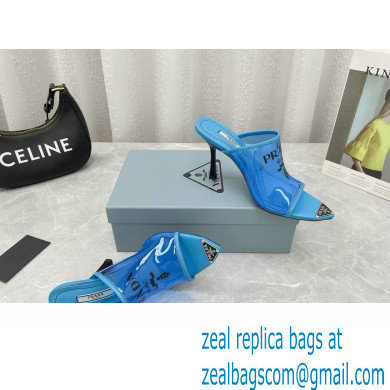 Prada Heel 9cm triangle logo Pvc slides Blue 2022 - Click Image to Close