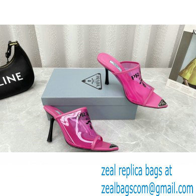 Prada Heel 9cm triangle logo Pvc slides Fuchsia 2022 - Click Image to Close