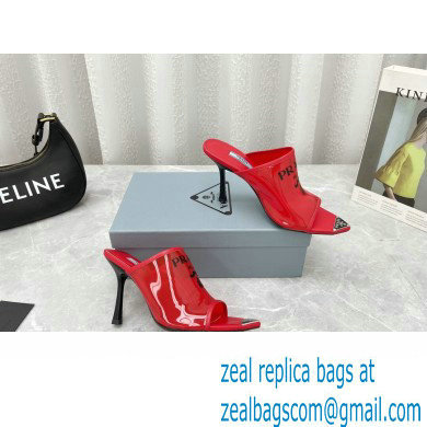 Prada Heel 9cm triangle logo Pvc slides Red 2022