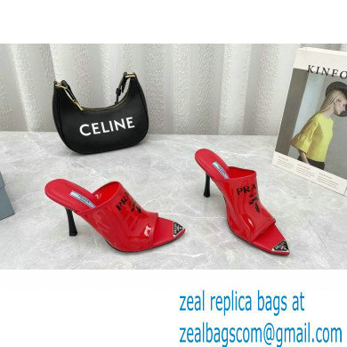 Prada Heel 9cm triangle logo Pvc slides Red 2022