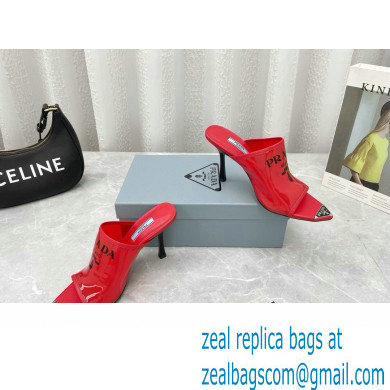 Prada Heel 9cm triangle logo Pvc slides Red 2022 - Click Image to Close