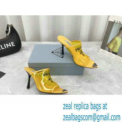 Prada Heel 9cm triangle logo Pvc slides Yellow 2022 - Click Image to Close