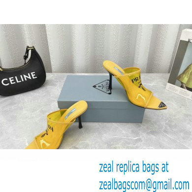 Prada Heel 9cm triangle logo Pvc slides Yellow 2022 - Click Image to Close