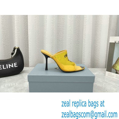 Prada Heel 9cm triangle logo Pvc slides Yellow 2022 - Click Image to Close