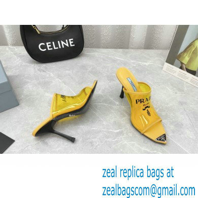 Prada Heel 9cm triangle logo Pvc slides Yellow 2022 - Click Image to Close