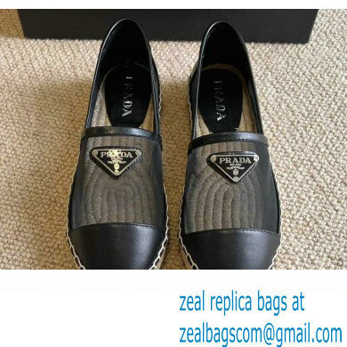 Prada Mesh Leather Logo Espadrilles Black 2022