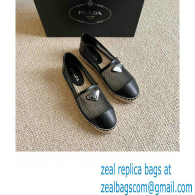 Prada Mesh Leather Logo Espadrilles Black 2022