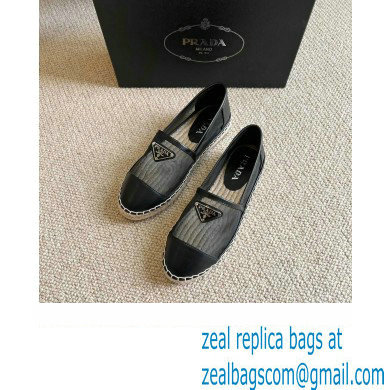 Prada Mesh Leather Logo Espadrilles Black 2022