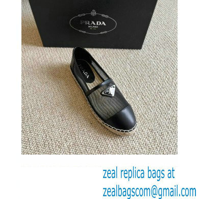 Prada Mesh Leather Logo Espadrilles Black 2022 - Click Image to Close