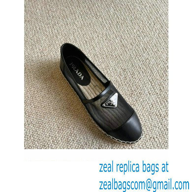 Prada Mesh Leather Logo Espadrilles Black 2022