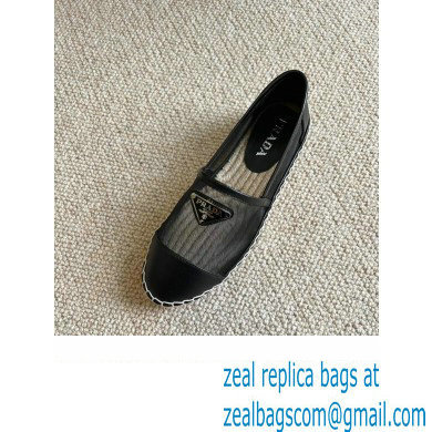 Prada Mesh Leather Logo Espadrilles Black 2022