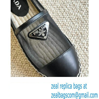 Prada Mesh Leather Logo Espadrilles Black 2022 - Click Image to Close